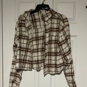 American Eagle Outfitters Beige and Brown Checkered Shirt